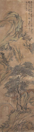 袁培基（1870～1943） 松山行旅图 立轴 设色纸本