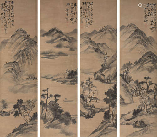 石涛（1642～1708） 山水 四屏立轴 水墨纸本
