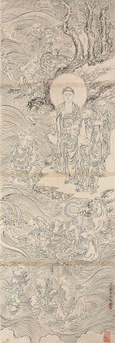 丁观鹏（1736～1795）（款） 罗汉图 立轴 水墨纸本
