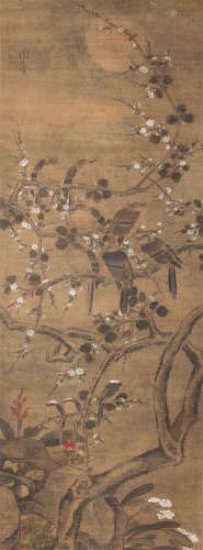 周之冕（1521～？） 梅枝栖息图 立轴 设色绢本