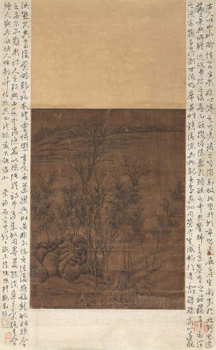 倪瓒（1301～1374） 寒山竹影图 镜芯 水墨绢本