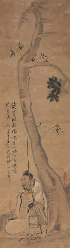 王素（1794～1877） 读书秋树根 立轴 设色纸本