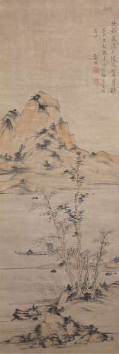郑旼（1632～1683） 寒溪钓影图 立轴 设色纸本