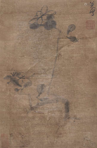 朱耷（1626～1705） 花卉 镜芯 水墨绢本