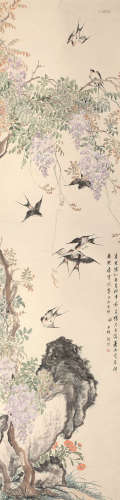 张熊（1803～1886） 紫藤春燕 立轴 设色纸本
