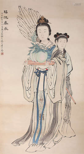 朱良材（1864～？） 瑶池春永 立轴 设色纸本