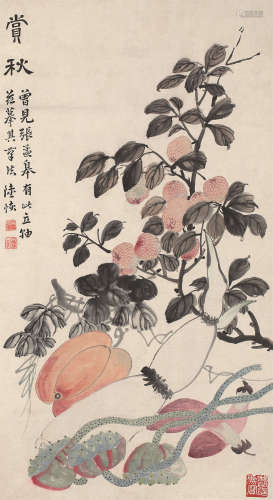 陆恢（1851～1920） 赏秋图 立轴 设色纸本