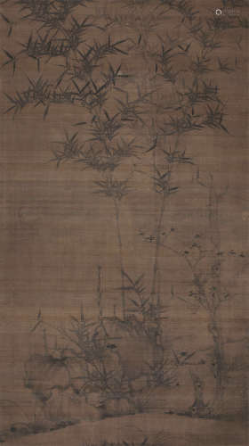 李士行（1282～1328） 竹石图 立轴 水墨绢本