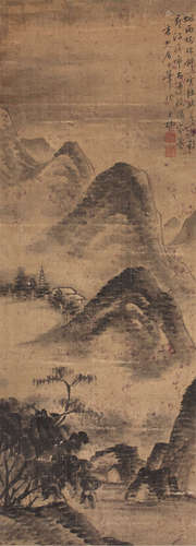 查士标（1615～1698） 山水 镜芯 水墨绢本