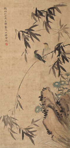 金城（1878～1926） 竹石双翠图 立轴 设色绢本