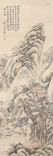 姜筠（1847～1919） 策杖访友图 立轴 设色纸本