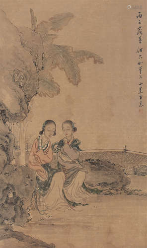 王素（1794～1877） 蕉荫仕女 立轴 设色纸本