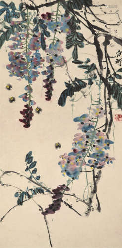 李白珩 紫藤蜜蜂 近现代 纸本立轴