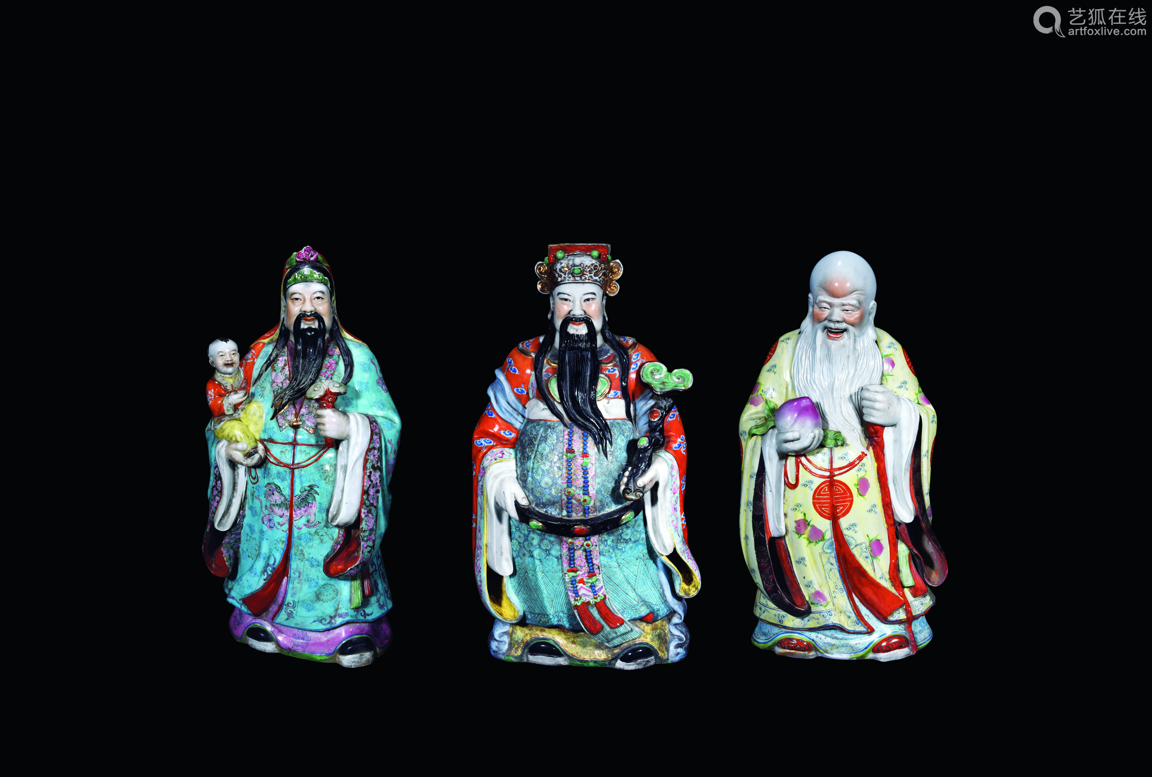 五十年代粉彩福禄寿瓷塑一组 Deal Price Picture 五十年代粉彩福禄寿瓷塑一组 Deal Price Picture