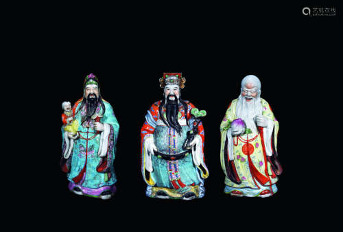 五十年代 粉彩福禄寿瓷塑一组