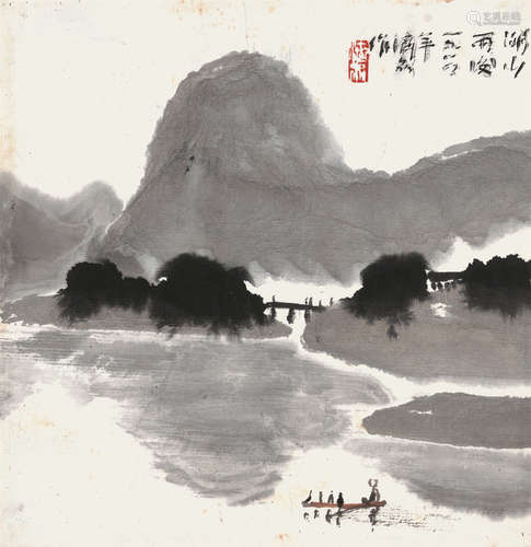 方济众（1923～1987） 湖山雨后 镜心 设色纸本