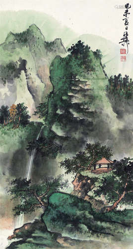 谢稚柳（1910～1997） 夏山飞瀑 镜心 设色纸本