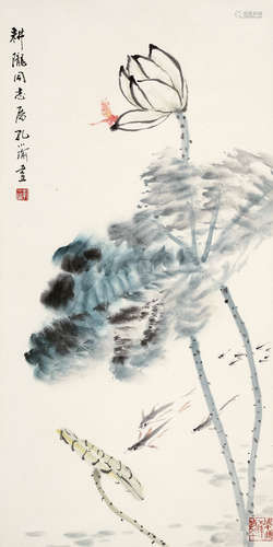 孔小瑜（1899～1984） 白荷蜻蜓 立轴 设色纸本