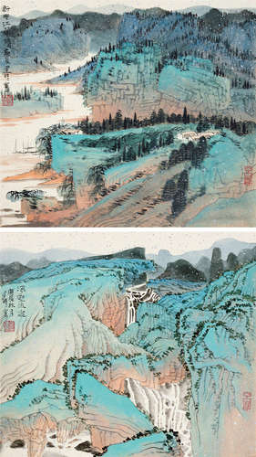 徐建明（b.1965） 山水 （二帧） 镜心 设色纸本