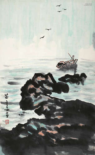 苗重安（b.1938） 渔归 镜心 设色纸本