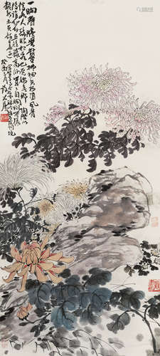 谢公展（1885～1940） 菊花 立轴 设色纸本