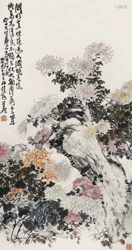 谢公展（1885～1940） 菊石图 立轴 设色纸本