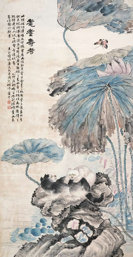 陆恢（1851～1920） 耄耋寿考 立轴 设色纸本