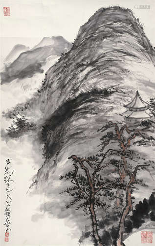 普雨（1910～1990） 屴岭秋色图 镜心 设色纸本