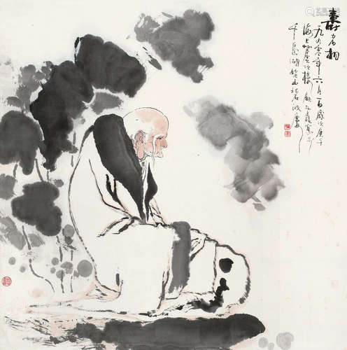 顾炳鑫（1923～2001） 寿者相 立轴 设色纸本