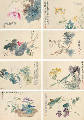 费丹旭（1802～1850） 花卉 册页 （八开） 设色纸本