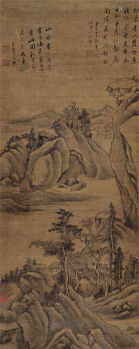 董其昌（1555～1636） 荒村钓船 镜心 水墨绢本