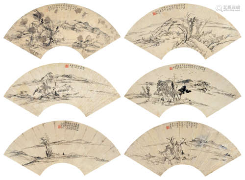 姜实节（1647～1709） 拟各家山水册页 扇面 水墨纸本