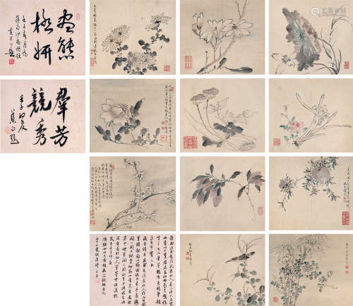 蒋廷锡（1669～1732） 花鸟 册页 （十二开） 设色纸本