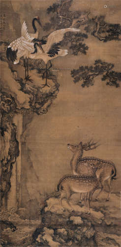 沈荃（1624～1684） 鹿鹤同春 立轴 设色绢本