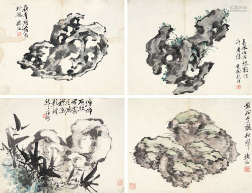 胡璋（1848～1899） 奇石图 镜心 （四开） 设色纸本