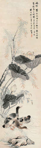 张熊（1803～1886） 荷塘清趣 立轴 设色纸本