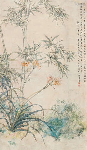 陈书（1660～1736） 翠竹百合图 立轴 设色纸本