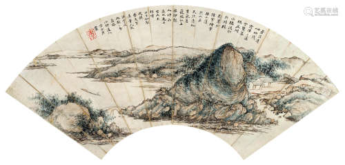 方士庶（1692～1751） 远岫残霞图 扇面 设色纸本
