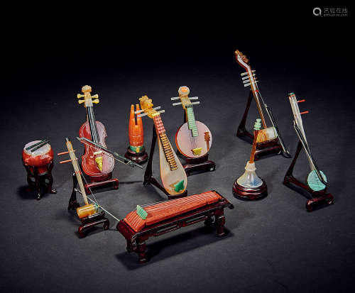 近代 各式玛瑙玉器乐器 （十件）