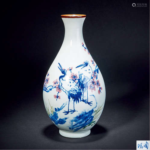 陶风（景德镇大师）手绘青花釉里红瓶