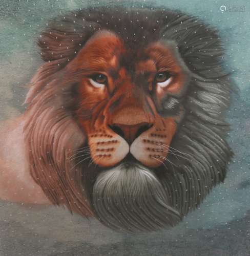 佚名 狮子刺绣 绫本镜框