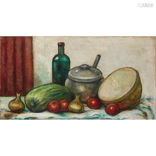 [§] LAURA SYLVIA GOSSE (BRITISH 1881-1968) STILL LIFE WITH MARROW AND ONIONS 44cm x 84cm (17.25in x 33in)