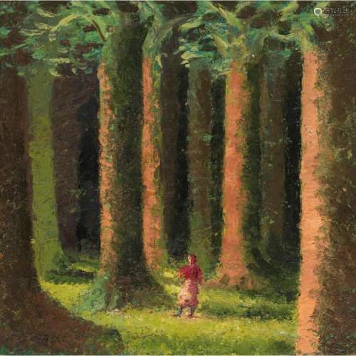 [§] ROB MACLAURIN (SCOTTISH B.1961) SLOVENIAN FOREST 40cm x 40cm (15.75in x 15.75in)