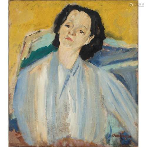 [§] DAVID BOMBERG (BRITISH 1890-1957) PORTRAIT OF ANNIE LOU STAVELEY 66cm x 58.5cm (26in x 23in)