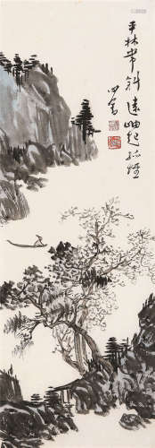 溥儒（1896～1963） 平林岫起 镜框 设色纸本