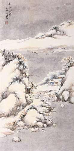 溥佐（1918～2001） 寒江雨雪 镜框 设色纸本