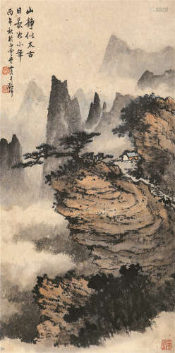 黄君璧（1898～1991） 1966年作 山静日长 立轴 设色纸本