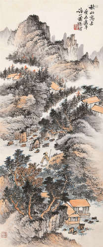萧谦中（1883～1944） 1943年作 秋山高士 立轴 设色纸本