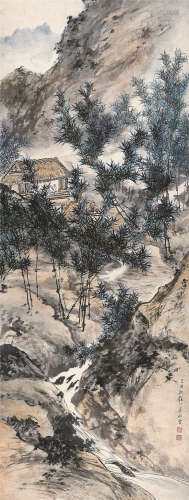 吴镜汀（1904～1972） 1949年作 竹林清幽 立轴 设色纸本