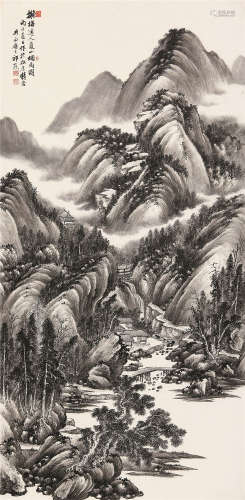 祁昆（1901～1944） 1936年作 夏山烟雨图 镜心 水墨纸本